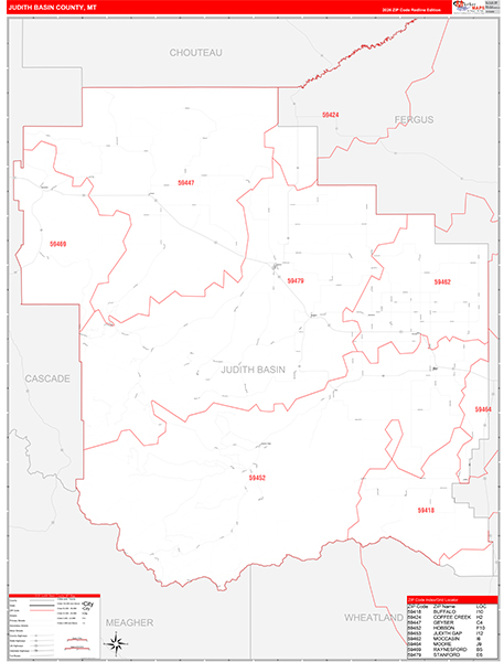 Judith Basin County, MT Zip Code Wall Map